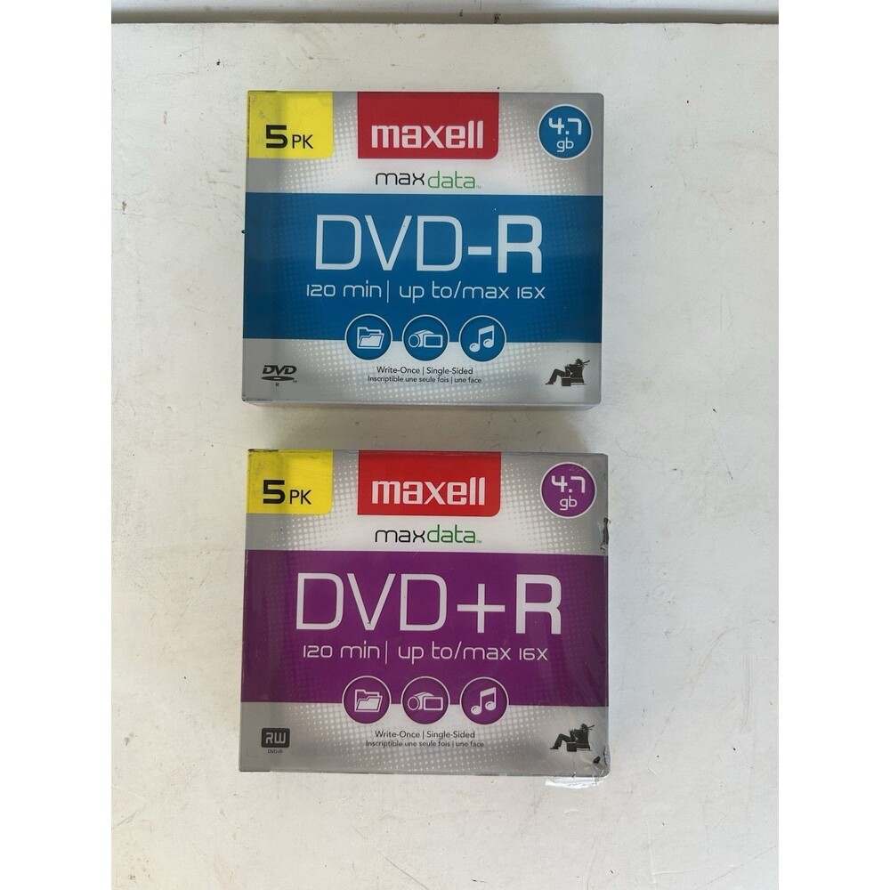 Maxell MaxData Dvd-R Dvd+R Blank Recordable Discs 5 Pack Each 10 Total Sealed